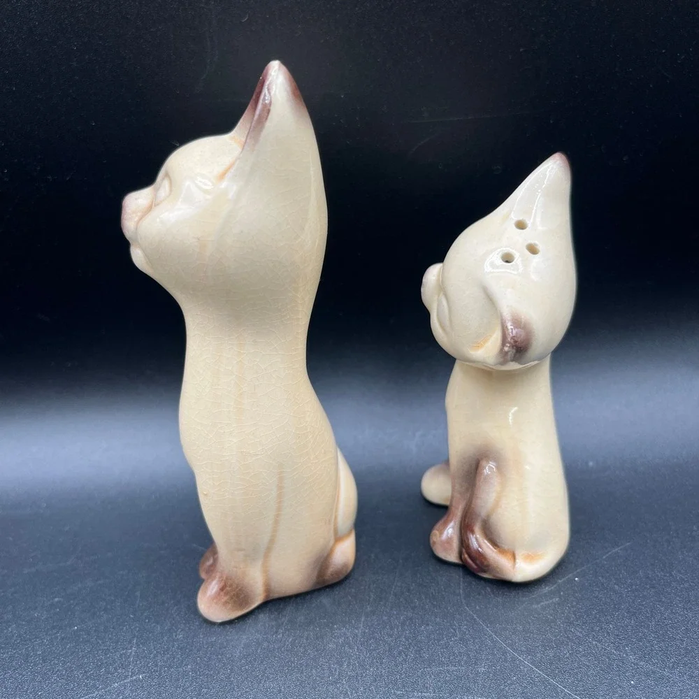 Vtg Siamese Cat Salt Pepper Shakers Mid Century Modern Japan Ceramic Set 5